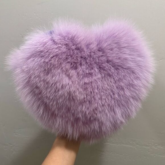 One of a kind! Premium Real Fox Fur Heart Shaped Bag & 2 Straps & Fur Ball Charm - Picture 7 of 17